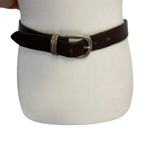 Eddie Bauer Genuine Leather Belt Dark Brown Silver Buckle Womens XL USA Made